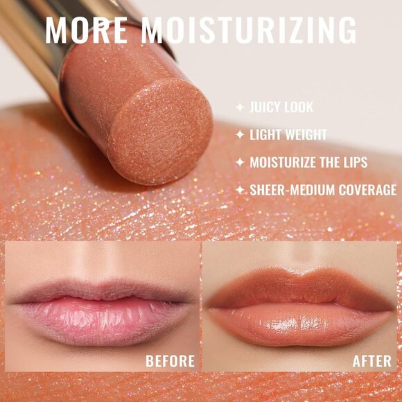 🆕 Peach Nude Lipstick Moisture Hydrating Dry Lips Coverage Glossy Finish Vegan - Picture 5 of 10